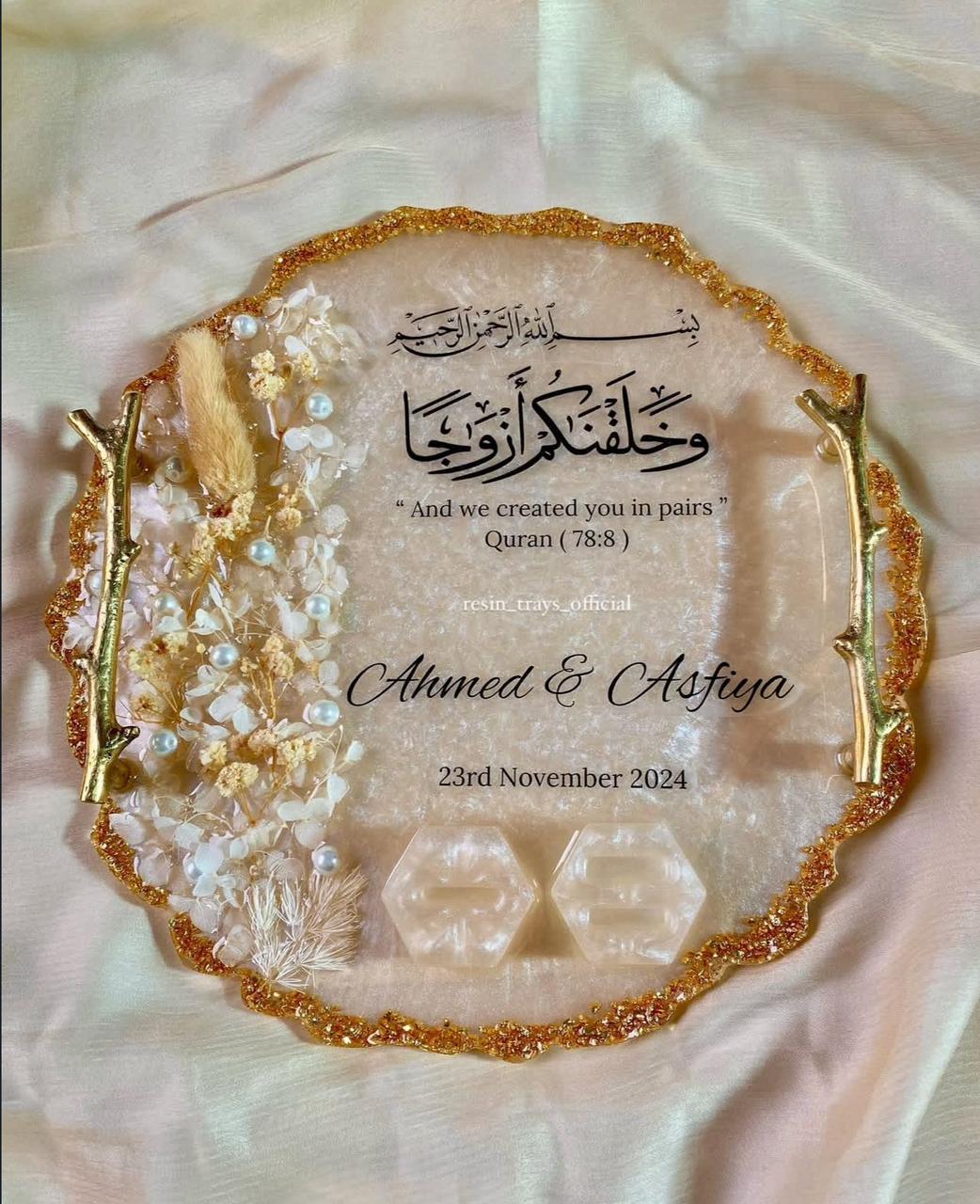 Beige Floral Ring Tray with branch tree handles