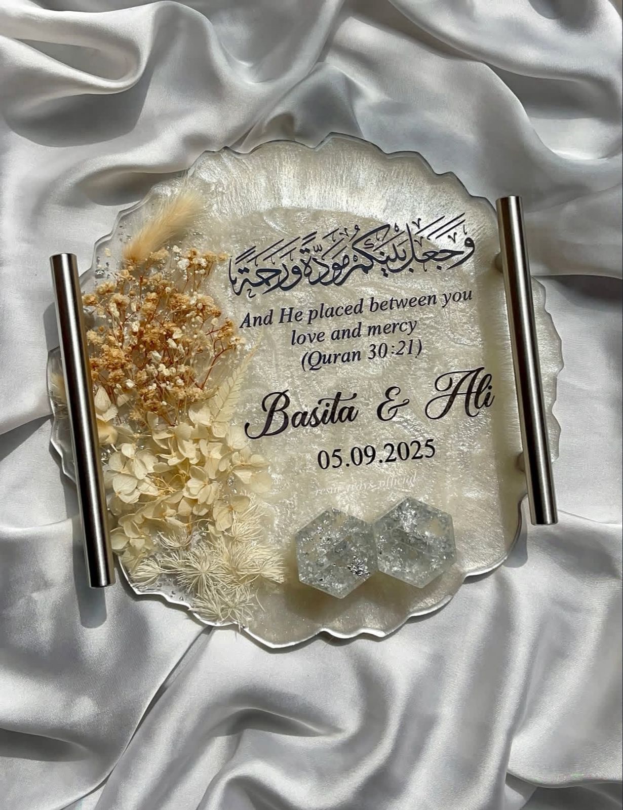 Silver ' White Floral Ring Tray