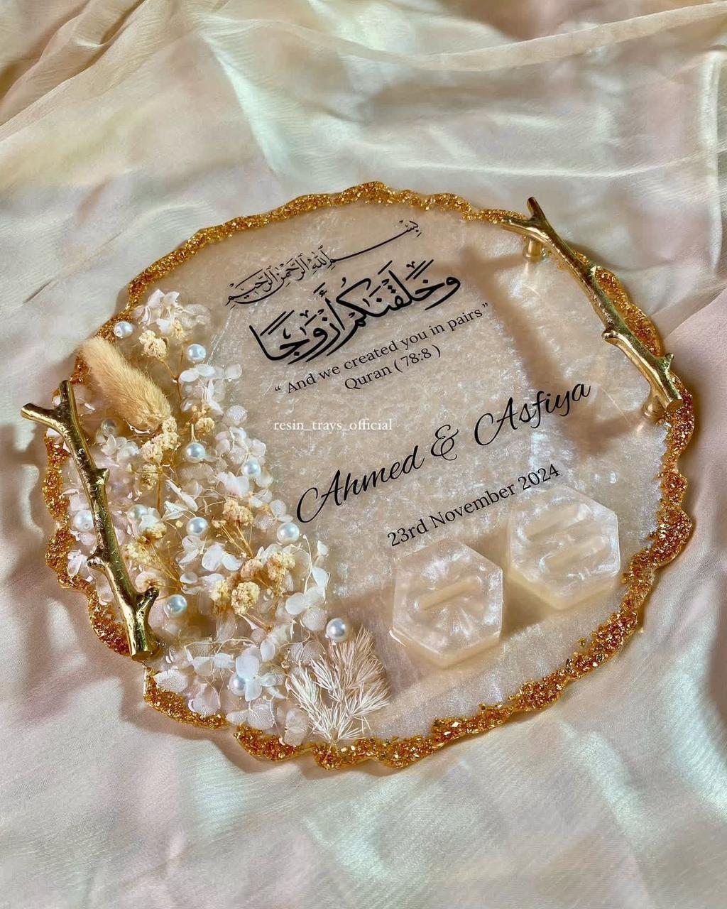 Beige Floral Ring Tray with branch tree handles - Image 2