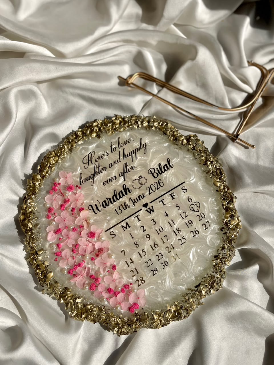 Calendar Pink Petals Engagement Tray with stone boundary - Image 2