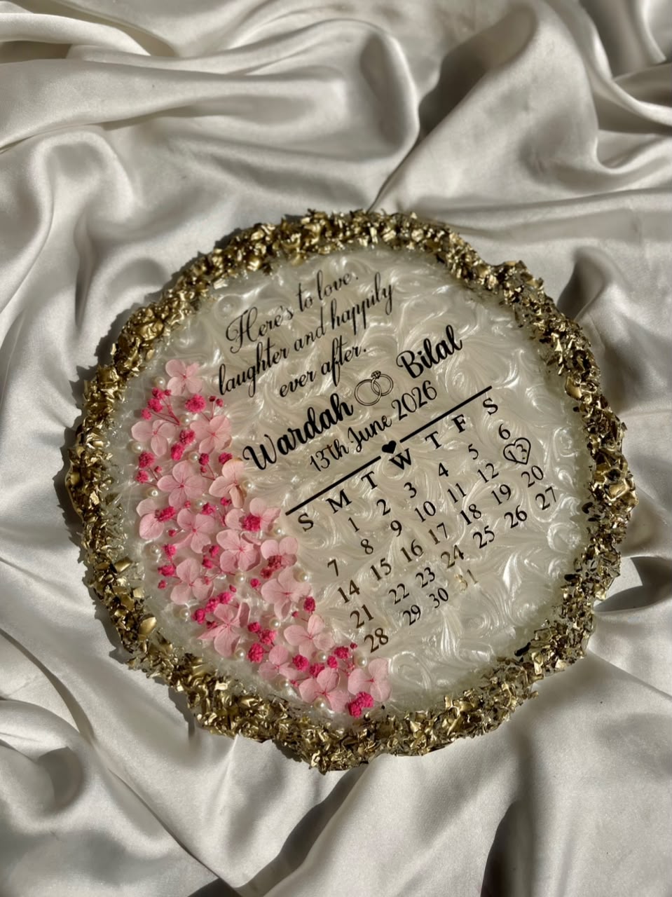 Calendar Pink Petals Engagement Tray with stone boundary