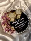 Purple & Beige Dried Floral Mirror Ring tray with glass ring boxes
