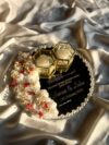Red ' Beige with white roses  Floral Mirror Ring tray with glass ring boxes