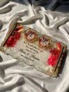 Red Floral theme Ring Tray with stone boundary with Glass Ring Boxes