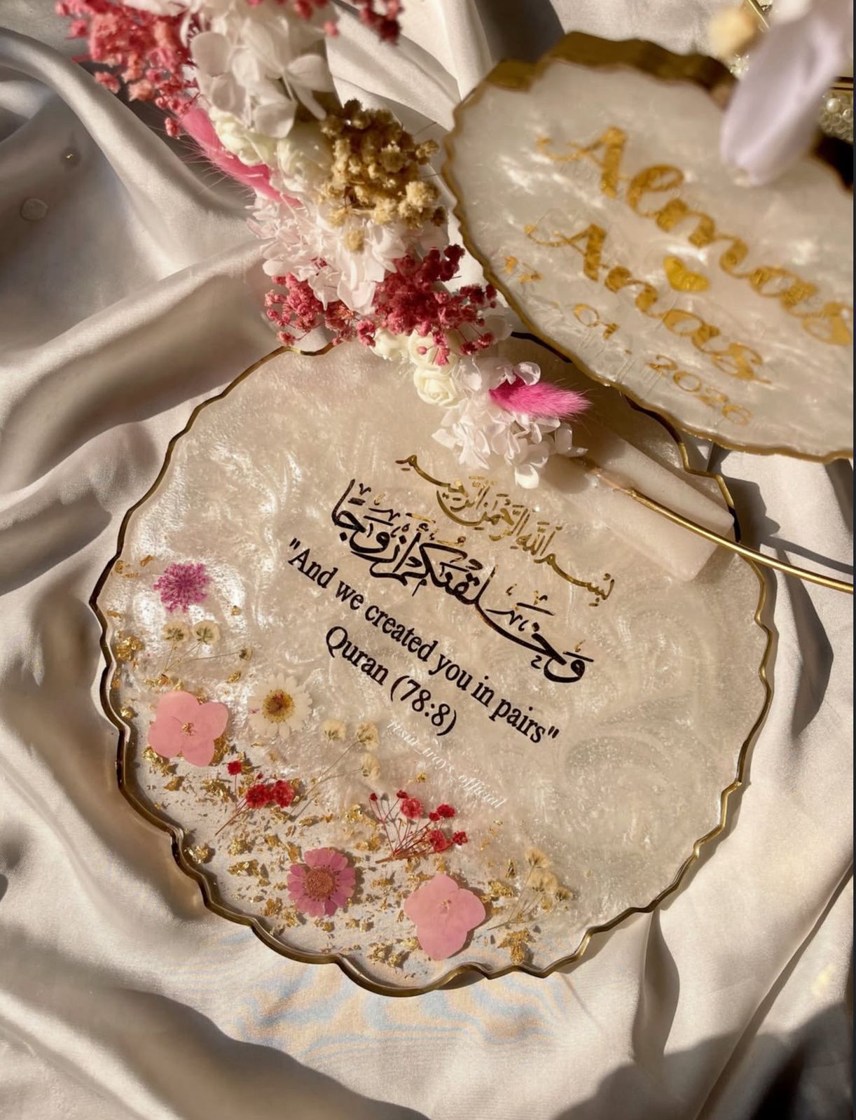 Pink theme Detachable Double Layer Floral Ring Platter with Glass Ring Boxes - Image 4