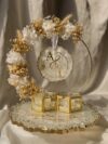 Beige ' White theme Detachable Double Layer Floral Ring Platter with Glass Ring Boxes