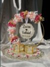 Pink ' White theme Detachable Double Layer Floral Ring Platter with Glass Ring Boxes
