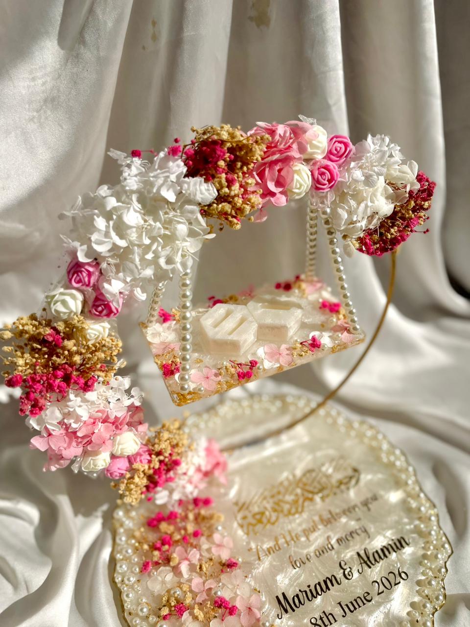 Pink' White theme Swing Style Double Layer Detachable Floral Ring Platter - Image 2