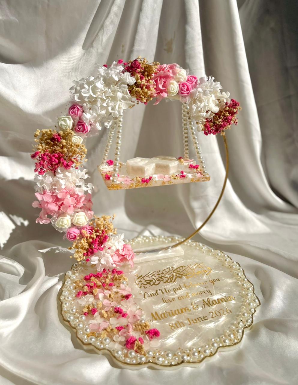 Pink' White theme Swing Style Double Layer Detachable Floral Ring Platter
