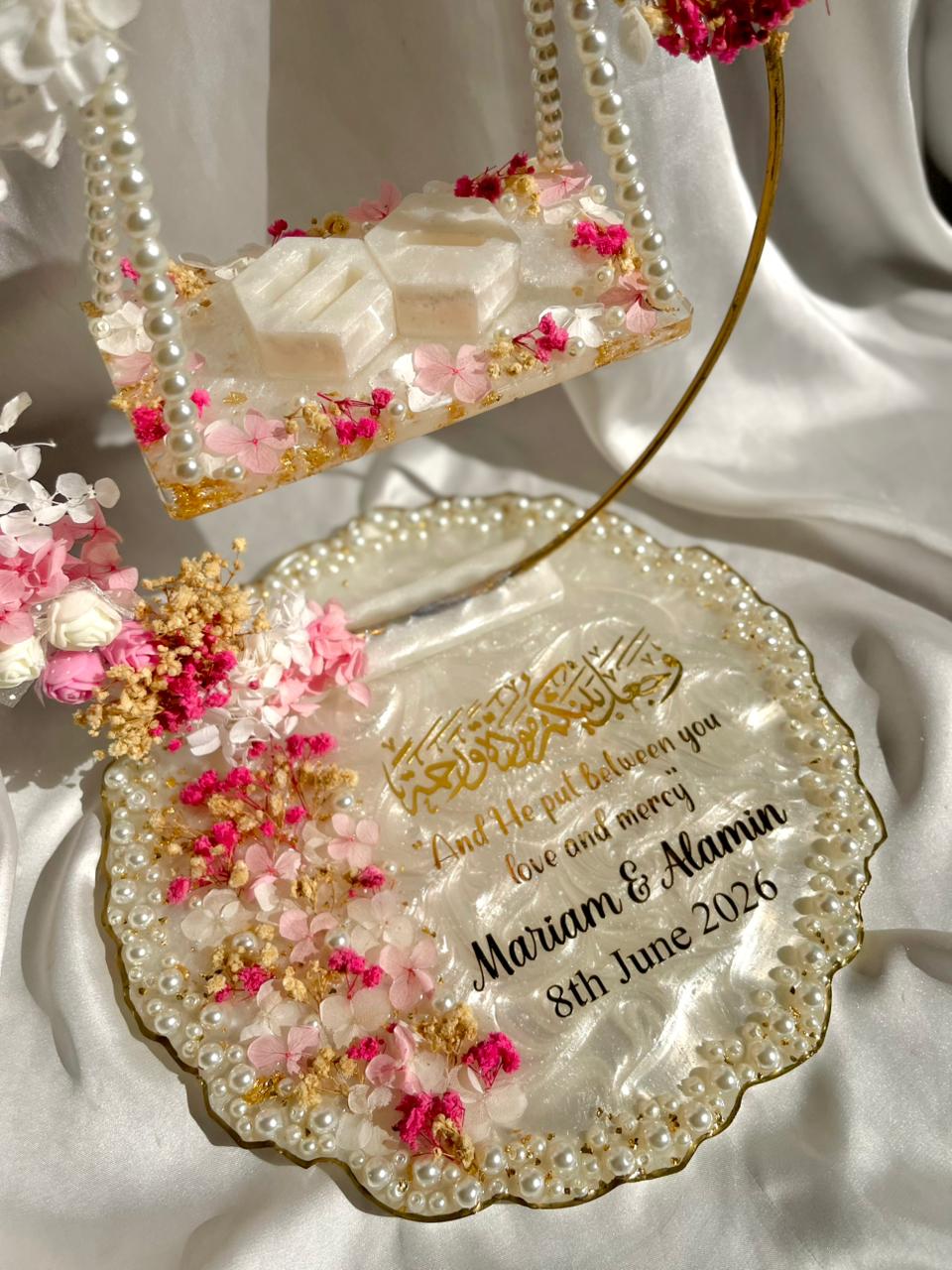 Pink' White theme Swing Style Double Layer Detachable Floral Ring Platter - Image 3