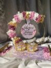 Purple ' White theme Detachable Double Layer Floral Ring Platter with Glass Ring Boxes