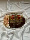 Red ' Beige Dried Floral Mirror Ring tray with glass ring boxes